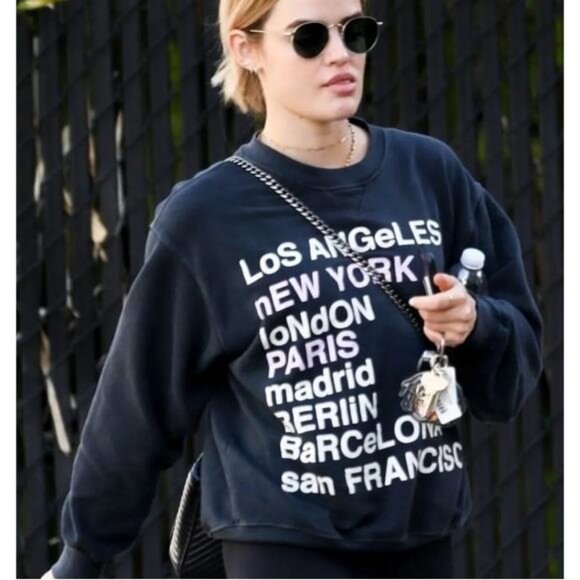 Anine Bing City Love Sweatshirt XS Lucy Hale Charcoal Black Gray Cotton Off Duty - Picture 2 of 14